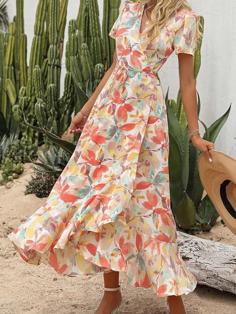 PRETTYGARDEN White Floral Wrap Boho Maxi Dress L #3 - Picture 9 of 9